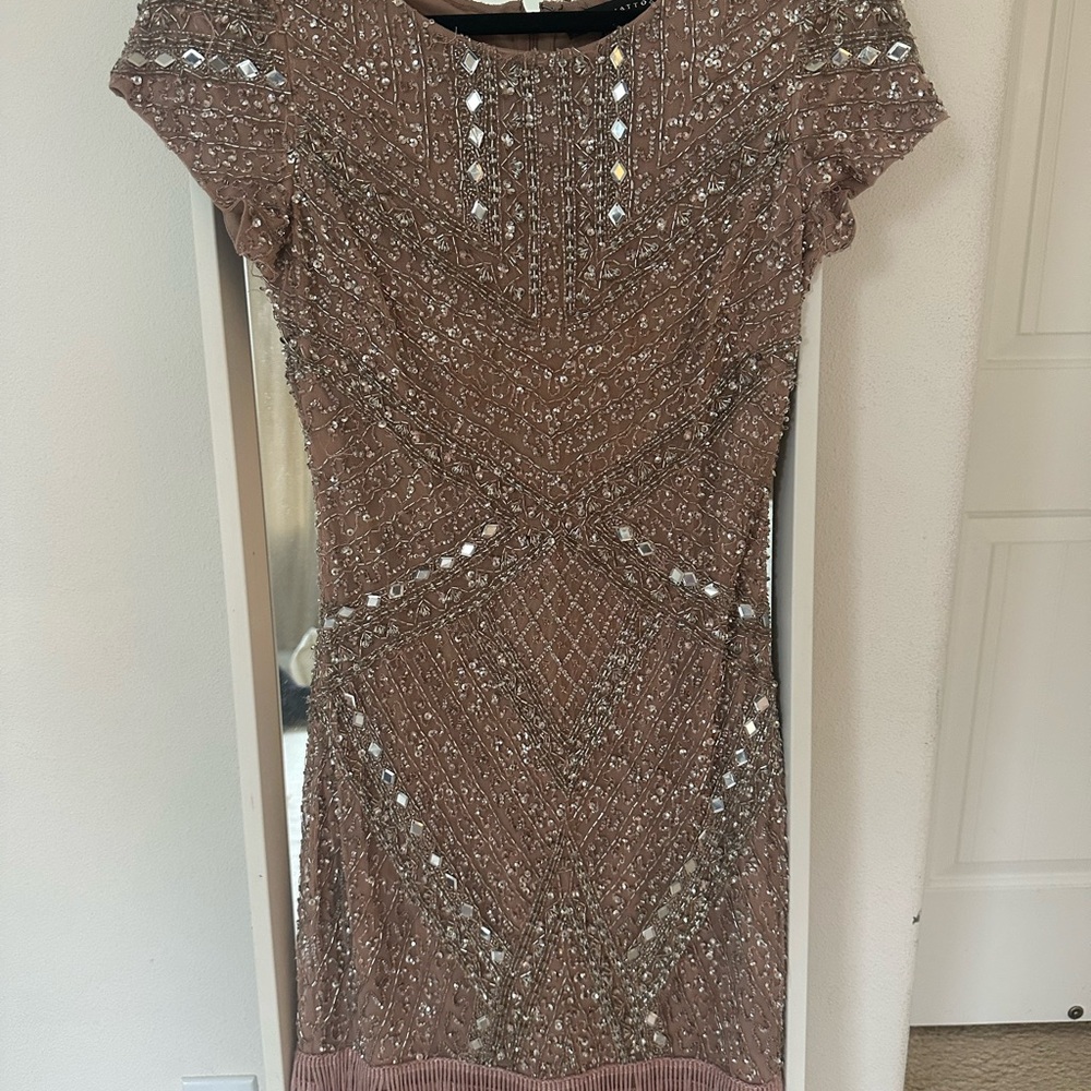Aidan Mattox Brown Embellished Mini Dress